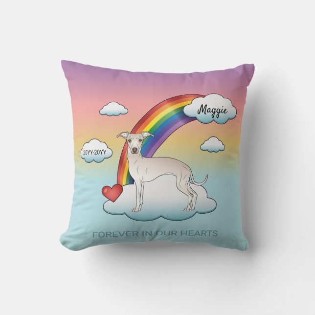 Cream Italy Greyhound Cute Hund Rainbow Memorial Kudde (Framsida)