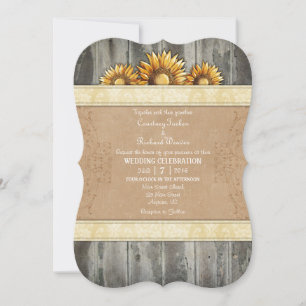 Cream Ivory Brown Rustic Solrosbröllop Bjud Bjud i Inbjudningar