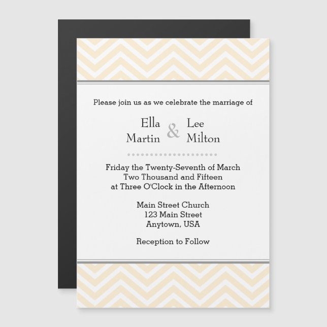 Cream Ivory Chevron Magnetic Wedding Investigation Magnetisk Inbjudningskort (Fram/baksida)