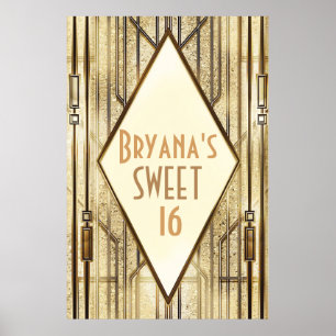 Cream Ivory Guld 20's Art Deco Gatsby Glam Banner Poster