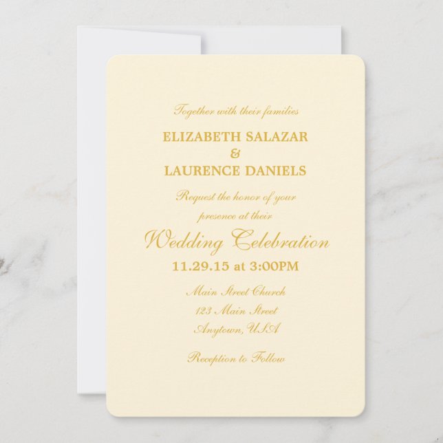 Cream Ivory Guld Plain Simple Wedding bjudande Inbjudningar (Framsida)