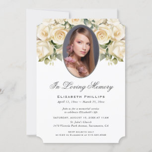 Cream Ivory Ro Photo Memorial in Loving Memory Inbjudningar