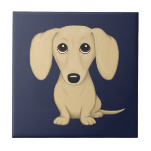 Cream Kort Hved Dachshund Kakelplatta