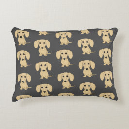 Cream Kort Hved Dachshund Mönster Prydnadskudde