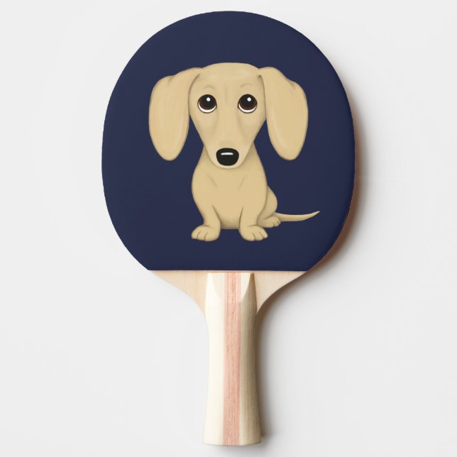 Cream Kort Hved Dachshund Pingisracket (Framsidan)