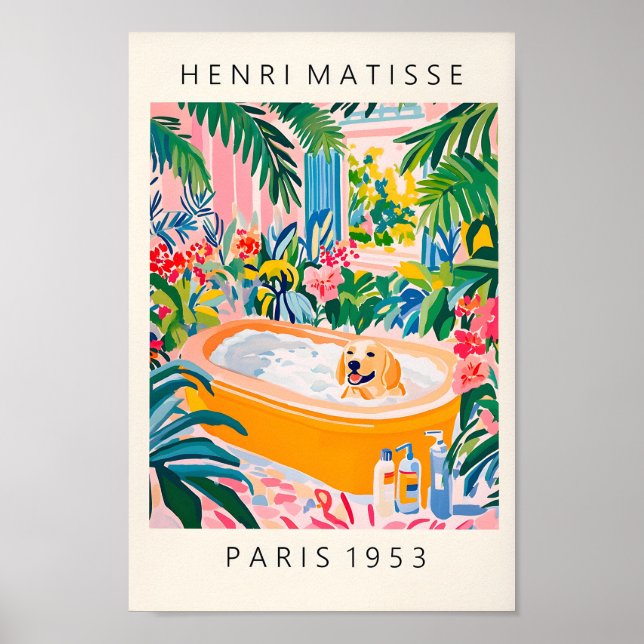 Cream Labrador Poster, Hund Art Print, Funny Bathr Poster (Framsidan)