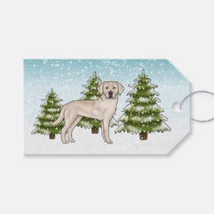 Cream Labrador Retriever Hund Blå Snöig Jul Presentetikett