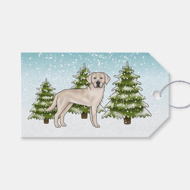 Cream Labrador Retriever Hund Blå Snöig Jul Presentetikett (Framsidan (Horisontell))