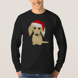 Cream Långhårig Dachshund Santa Hund jul T Shirt