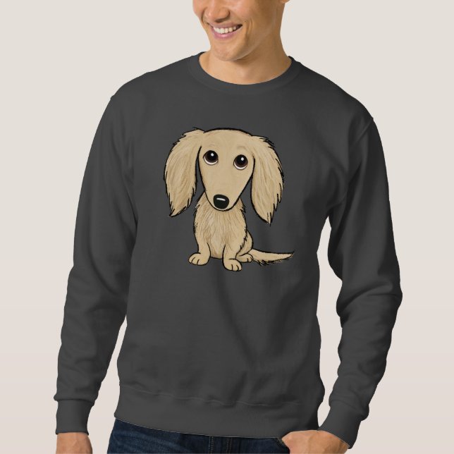 Cream Långhårig Dachshund Sweatshirt (Framsida)