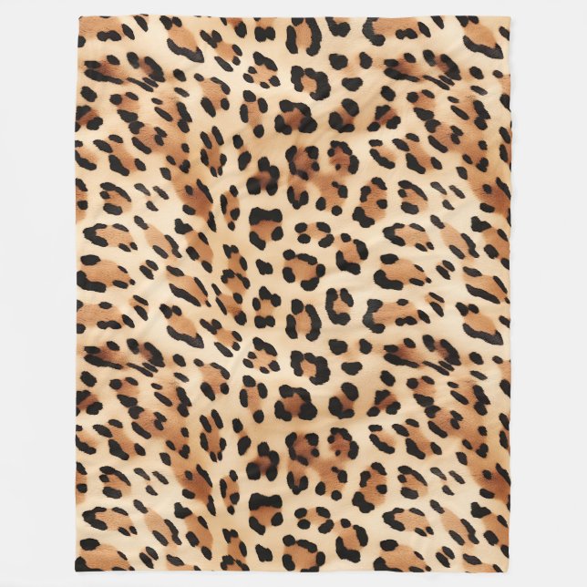 Cream Leopard Animal Print Fleecefilt (Framsidan)