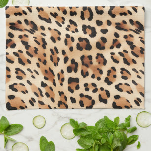 Cream Leopard Animal Print Kökshandduk