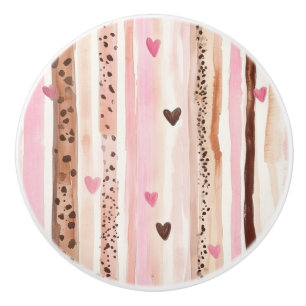 Cream Leopard Djurtryck Rosa Hjärtan Knopp