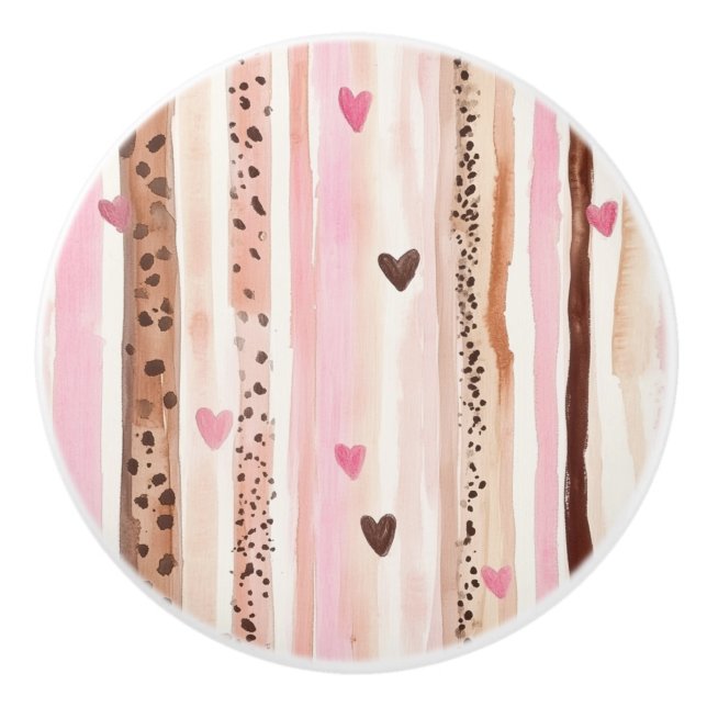 Cream Leopard Djurtryck Rosa Hjärtan   Knopp (Framsidan)