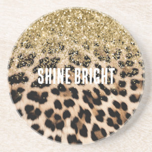 Cream Leopard Glam Guld Gitter Underlägg