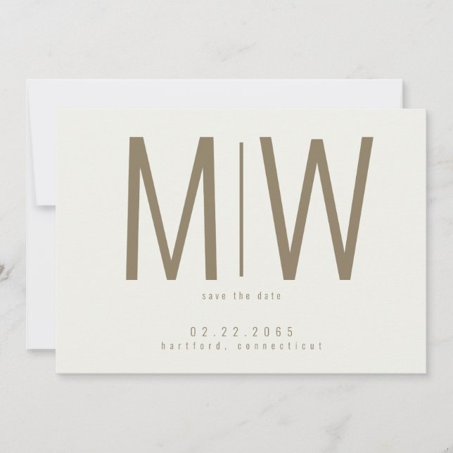 Cream Lg. Monogram Bröllop spara datum III Datumet (Framsida)