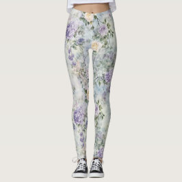 Cream Lila blommor Leggings