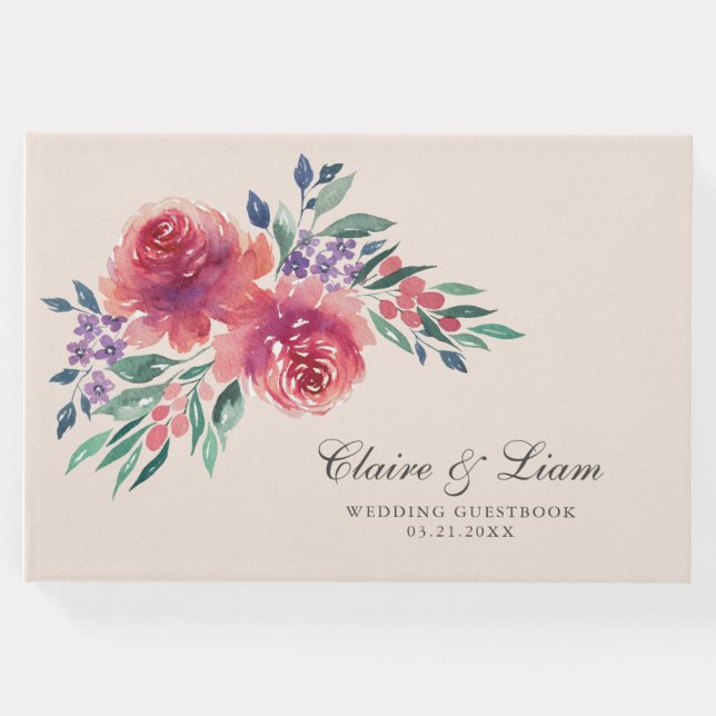 Cream & Lila Romantic Watercolor Blommigt Bröllop Gästböcker (Framsida)
