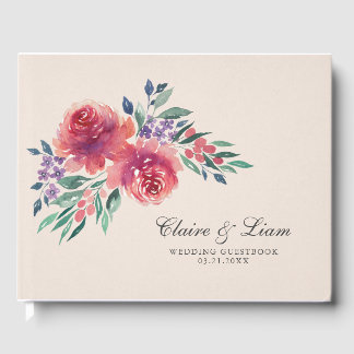 Cream & Lila Romantic Watercolor Blommigt Bröllop Gästböcker