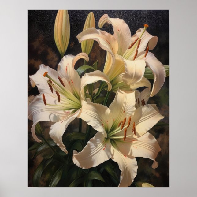 Cream Lily Flowers Art Print Poster (Framsidan)