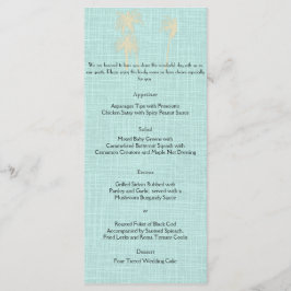 Cream Linen Blue Handflatan Träd Bröllop Menu Meny