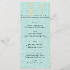 Cream Linen Blue Handflatan Träd Bröllop Menu Meny