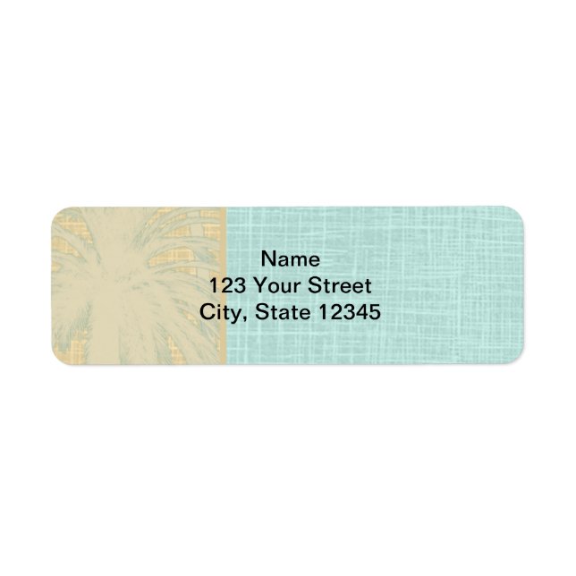 Cream Linen och Blue Handflatan Träd Returadress Etikett (Framsidan)