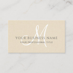 Cream Linen Simple Minimal Monogram Visitkort