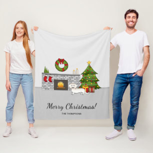 Cream Long Hair Dachshund Cute Hund julrum Fleecefilt