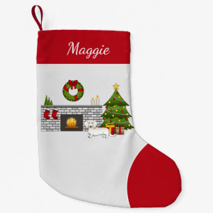 Cream Long Hair Dachshund Cute Hund julrum Liten Julstrumpa