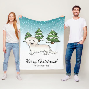 Cream Long Hair Dachshund Cute Hund - vinterskog Fleecefilt