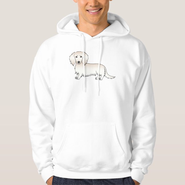 Cream Long Hair Dachshund Cute Tecknad hund Hoodie (Framsida)