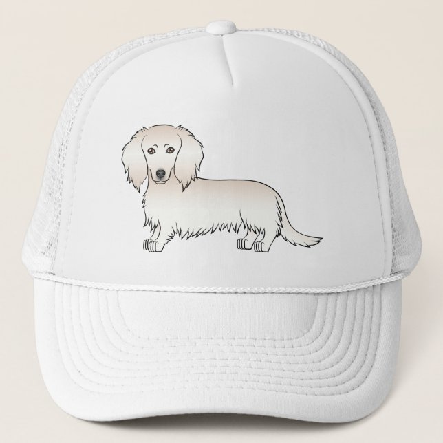 Cream Long Hair Dachshund Cute Tecknad hund Keps (Framsida)
