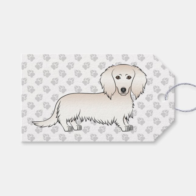 Cream Long Hair Dachshund Cute Tecknad hund & Tass Presentetikett (Framsidan (Horisontell))