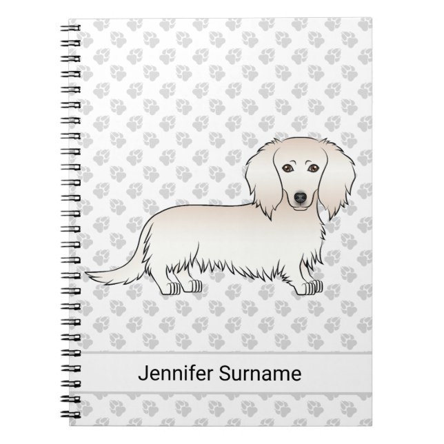 Cream Long Hair Dachshund Cute Tecknad hund & Text Anteckningsbok (Framsidan)