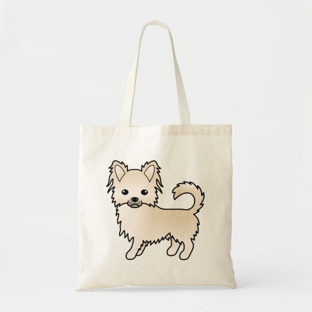 Cream Long Jacka Chihuahua Cute Tecknad hund Tygkasse (Framsidan)