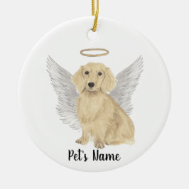 Cream Long-parad Dachshund Sympathy Memorial Julgransprydnad Keramik