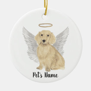 Cream Long-parad Dachshund Sympathy Memorial Julgransprydnad Keramik