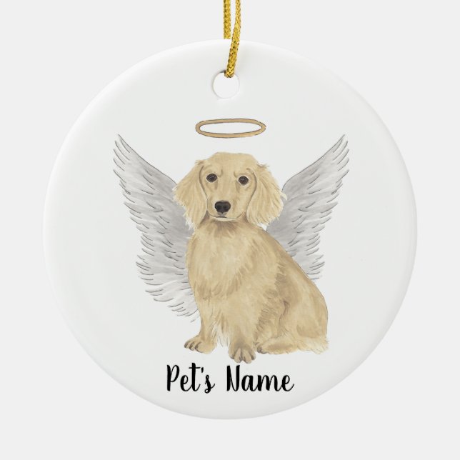 Cream Long-parad Dachshund Sympathy Memorial Julgransprydnad Keramik (Framsidan)