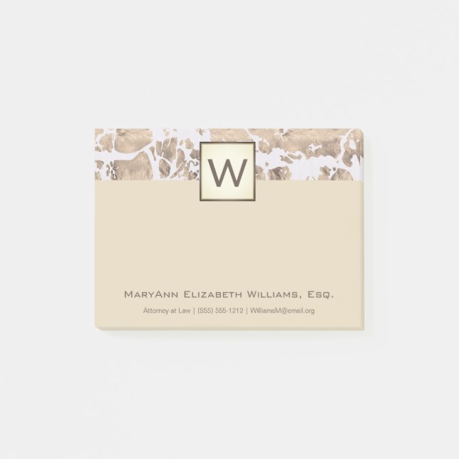 Cream Marble Executive Monogram Post-it Block (Framsida)