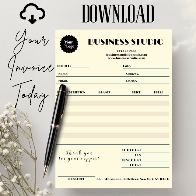 Cream Marble Fvoice Sales Receive Small Business Kort (Cream Marble Invoice Sales Receipt Small Business, Digital file, minimalist, add logo)