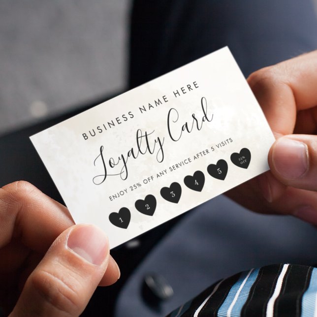 Cream Marble Heart Script Anpassningsbar Business  Lojalitetskort (Skapare uppladdad)