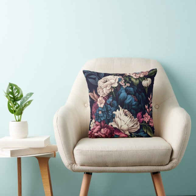 Cream, Mauve och Blue Blommigt Dekorativ kudde (Stol)