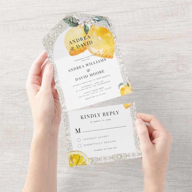 Cream Mediterranean Italy Tile & Lemon Bröllop (Tearaway)