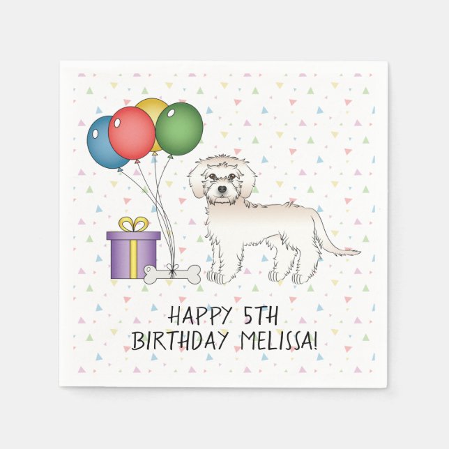 Cream Mini Goldendoodle Cute Tecknad hund Birthday Pappersservett (Framsidan)