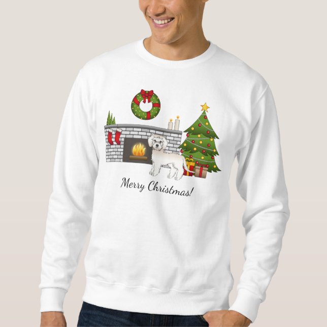 Cream Mini Goldendoodle - Festive julrum Lång Ärmad Tröja (Framsida)