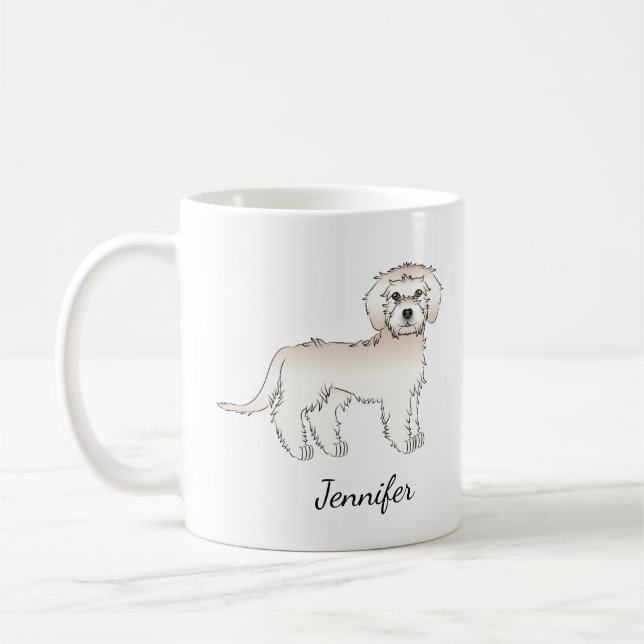 Cream Mini Goldendoodle Serieteckning Hund & Namn Kaffemugg (Vänster)