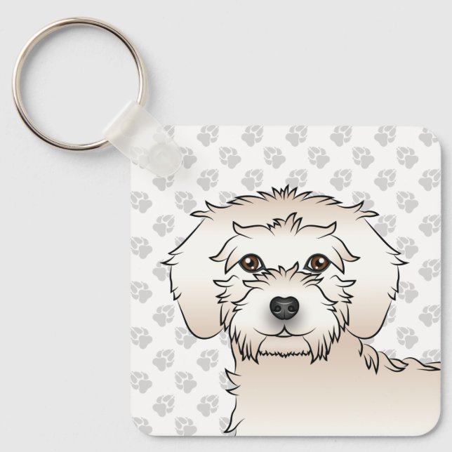 Cream Mini Goldendoodle Serieteckning Hund & Namn Nyckelring (Framsida)