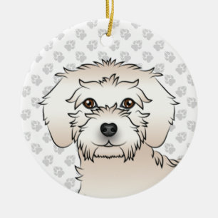 Cream Mini Goldendoodle Sött Tecknat Hundhuvud Julgransprydnad Keramik
