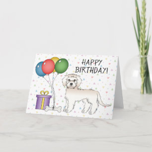 Cream Mini Goldendoodle Tecknad Hund Glad Födelsed Kort